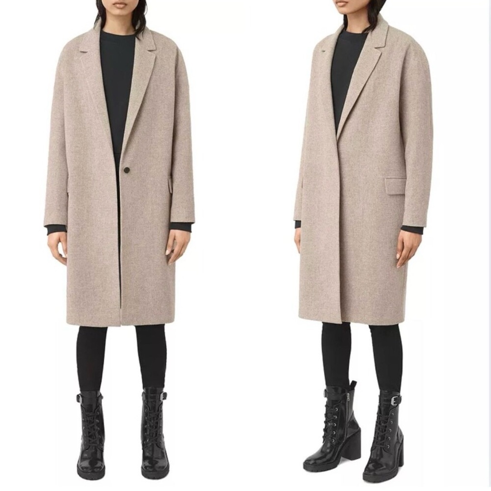 AllSaints Taupe Wool Coat S